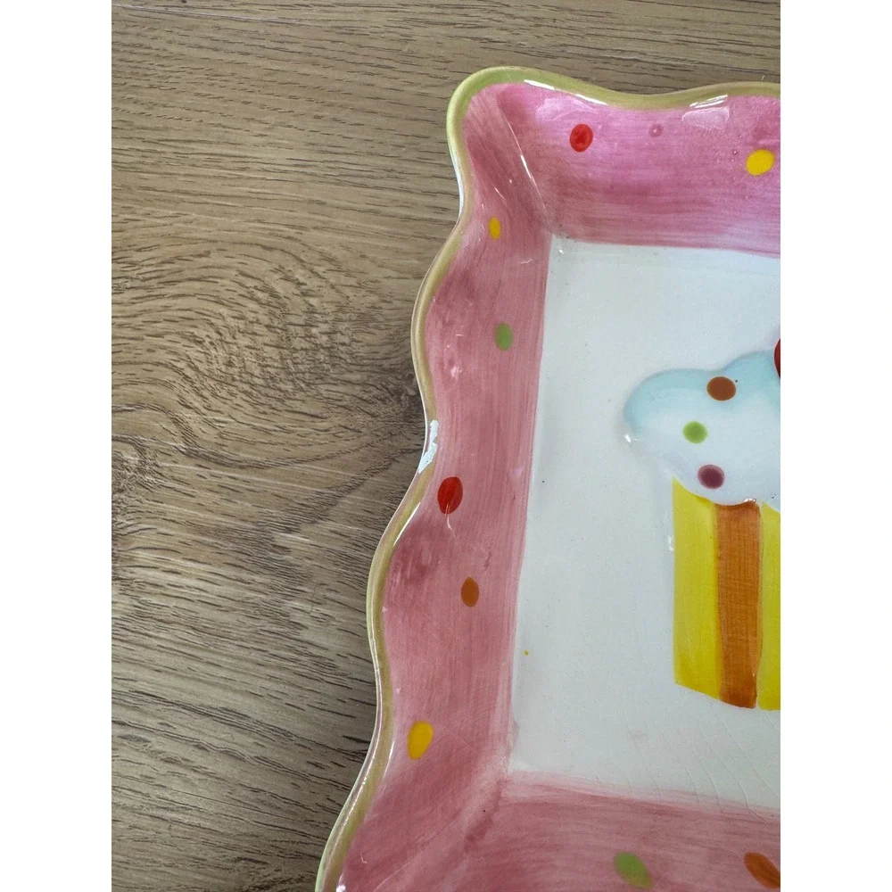 Cupcake Collection by Joy Serving Tray Pink White Polka Dot Ceramic Platter
